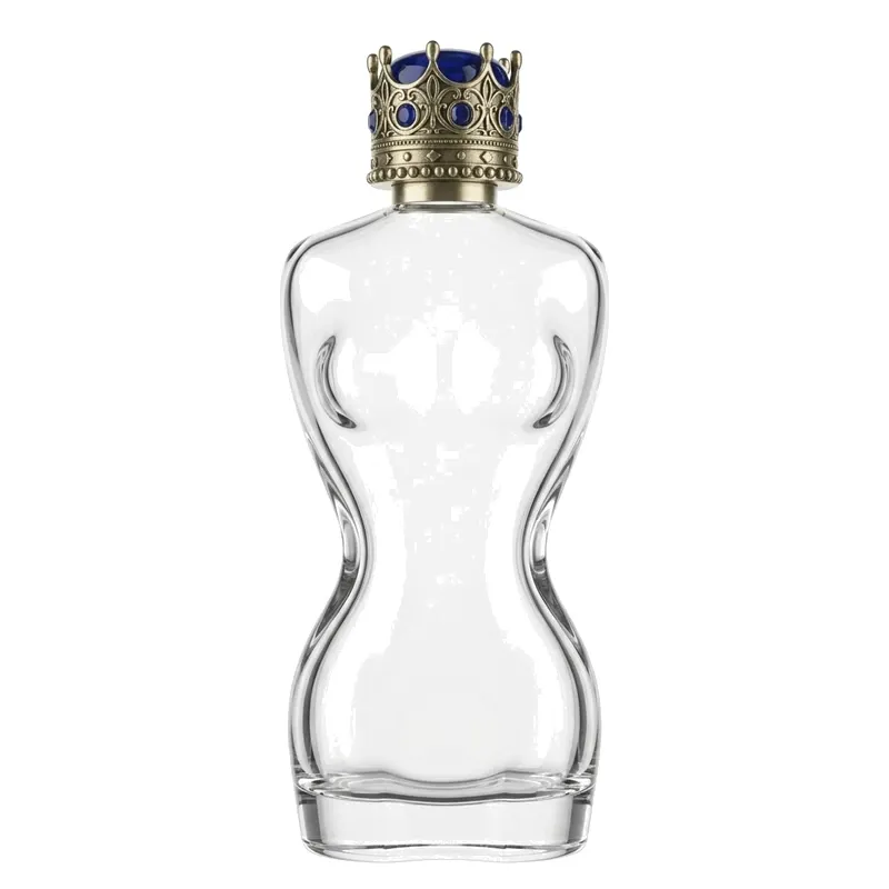 figural glass perfume bottle crown cap