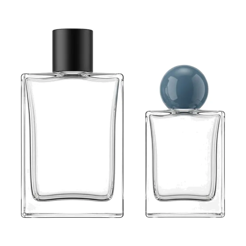 square glass perfume bottles black blue caps