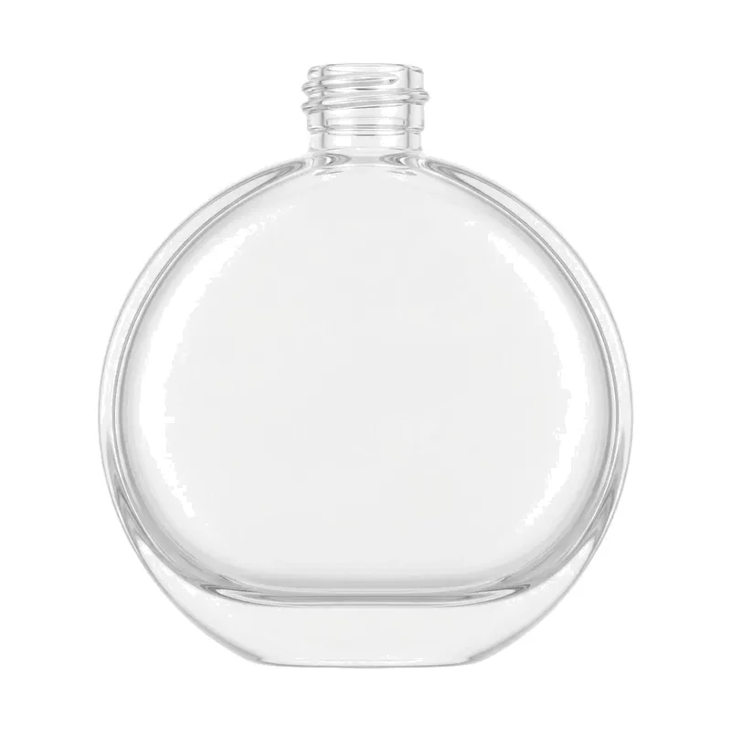 flat round glass perfume bottle screw neck