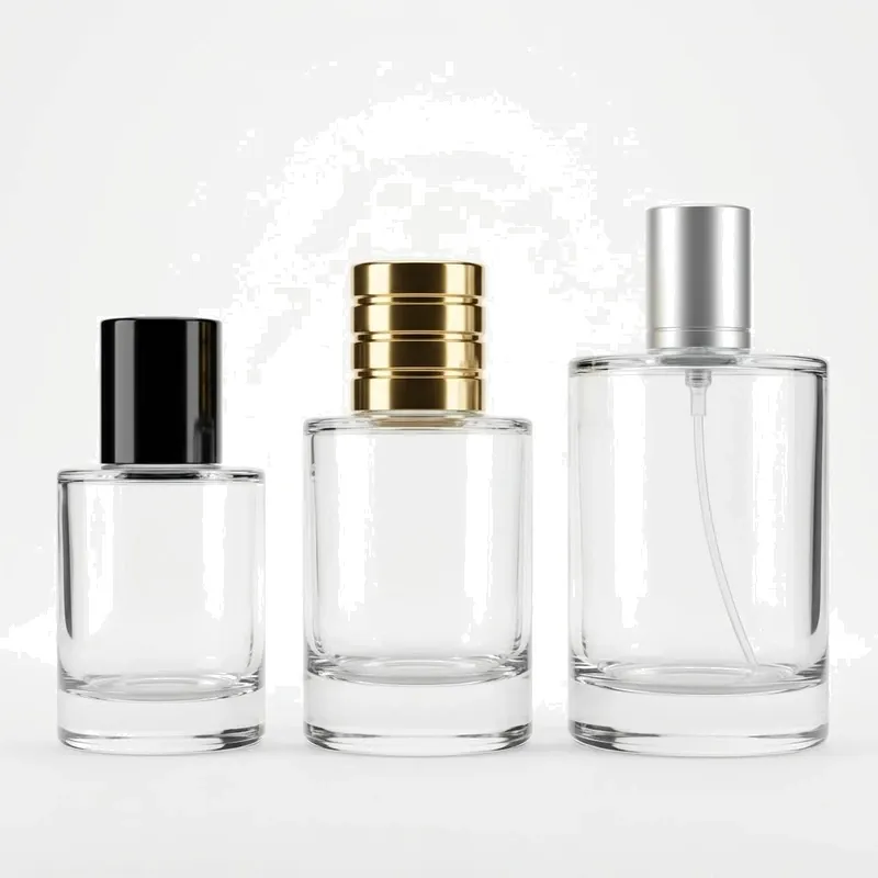 cylinder glass perfume bottles metal caps