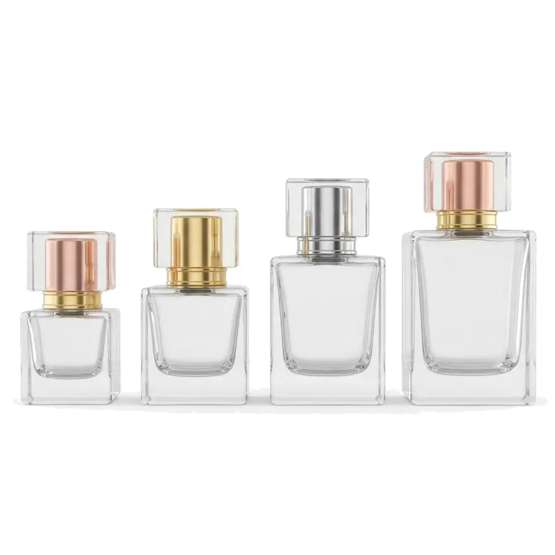 square glass perfume bottles rose gold caps