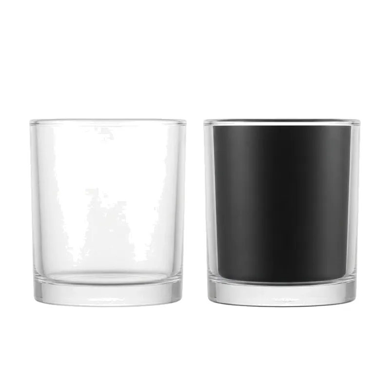 glass candle vessels clear black pair