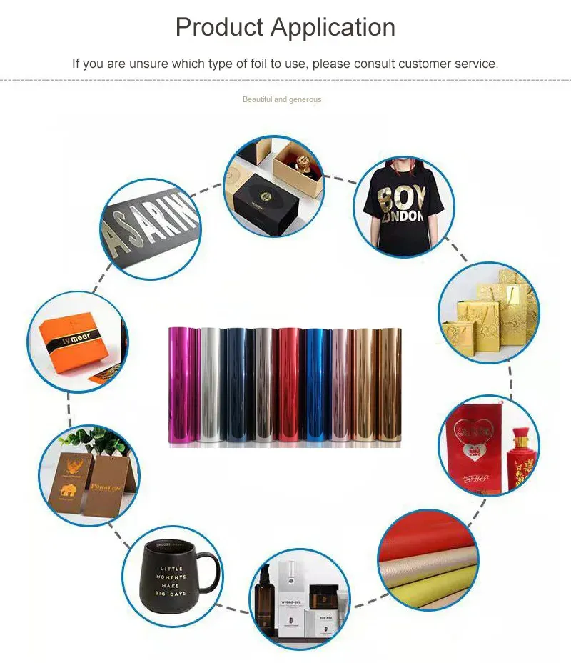Collage of hot stamping foil applications on boxes, cards, textiles and leather
