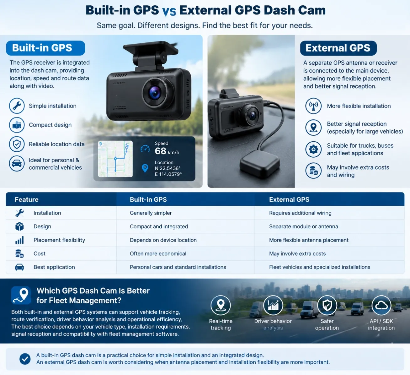 内置与外置 GPS 行车记录仪对比