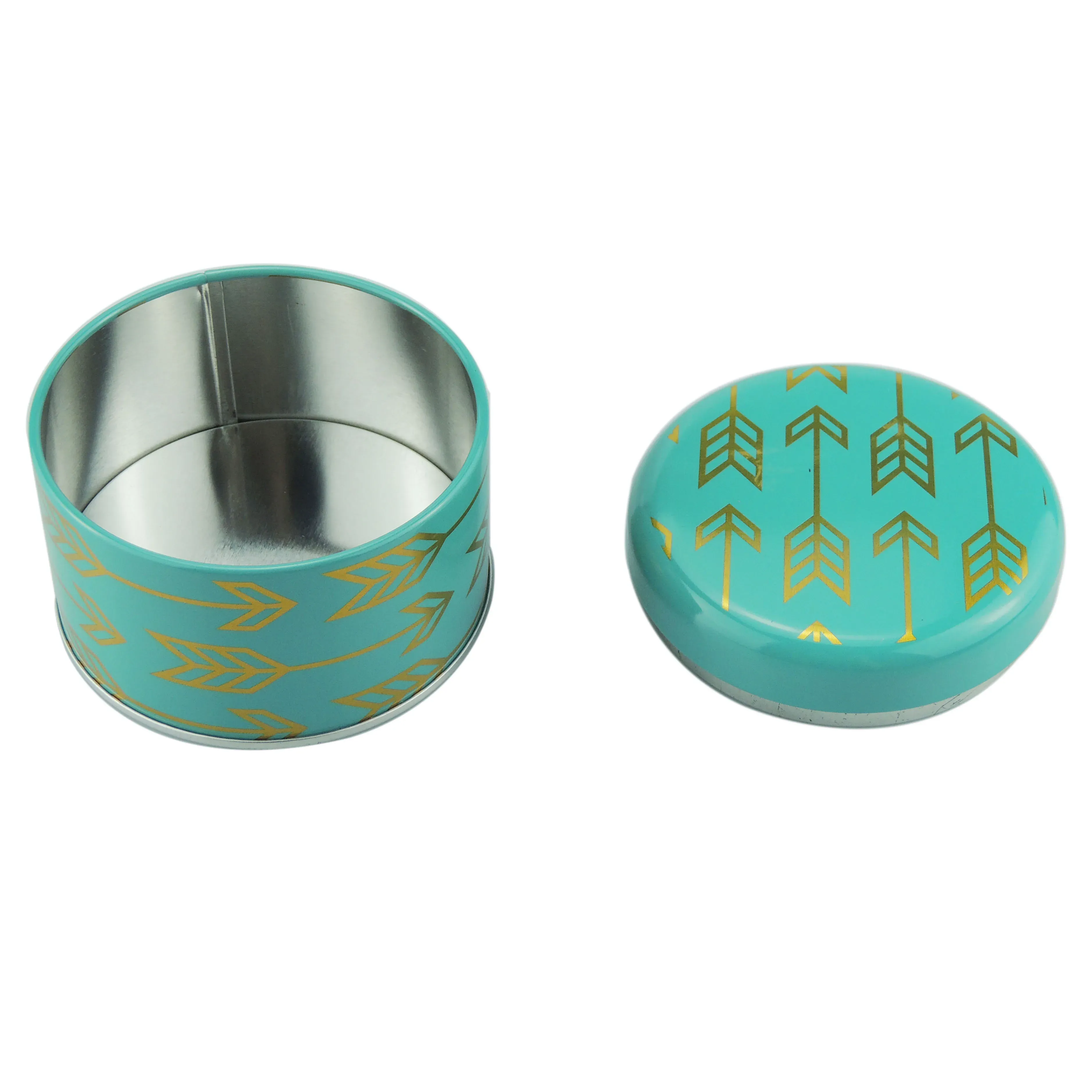 Tea caddy opened into two parts: the tinplate body and the printed lid