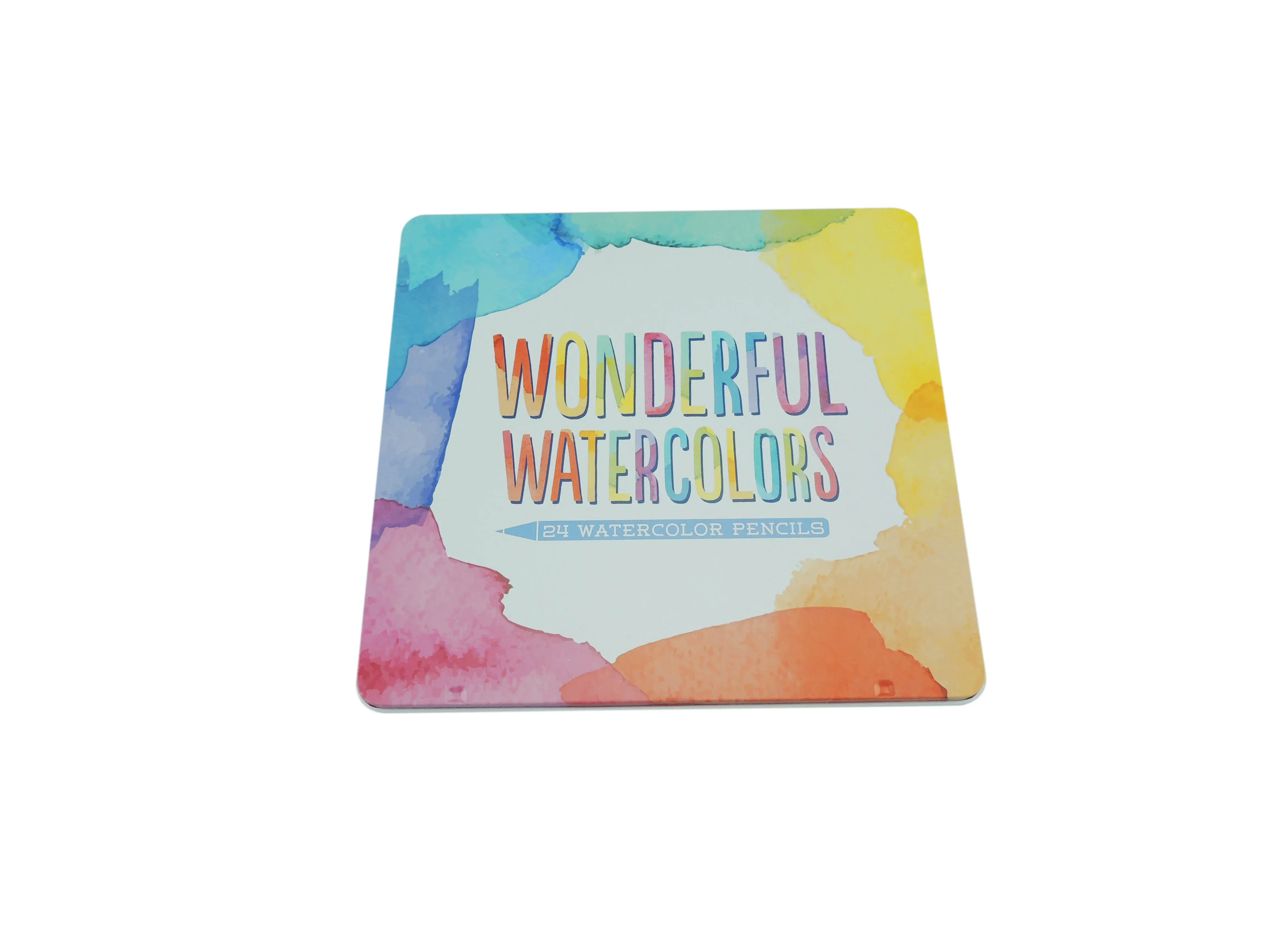 Square pencil tin with the Wonderful Watercolors lid design