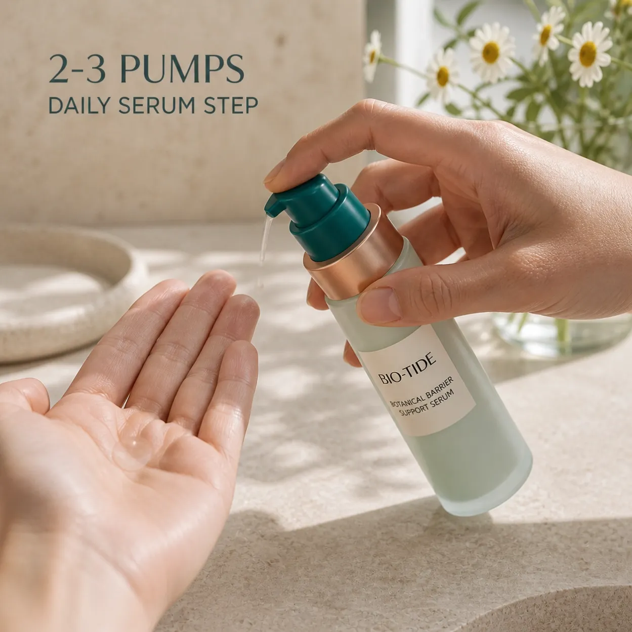 BOTANICAL BARRIER SUPPORT SERUM two-to-three-pump daily skincare application