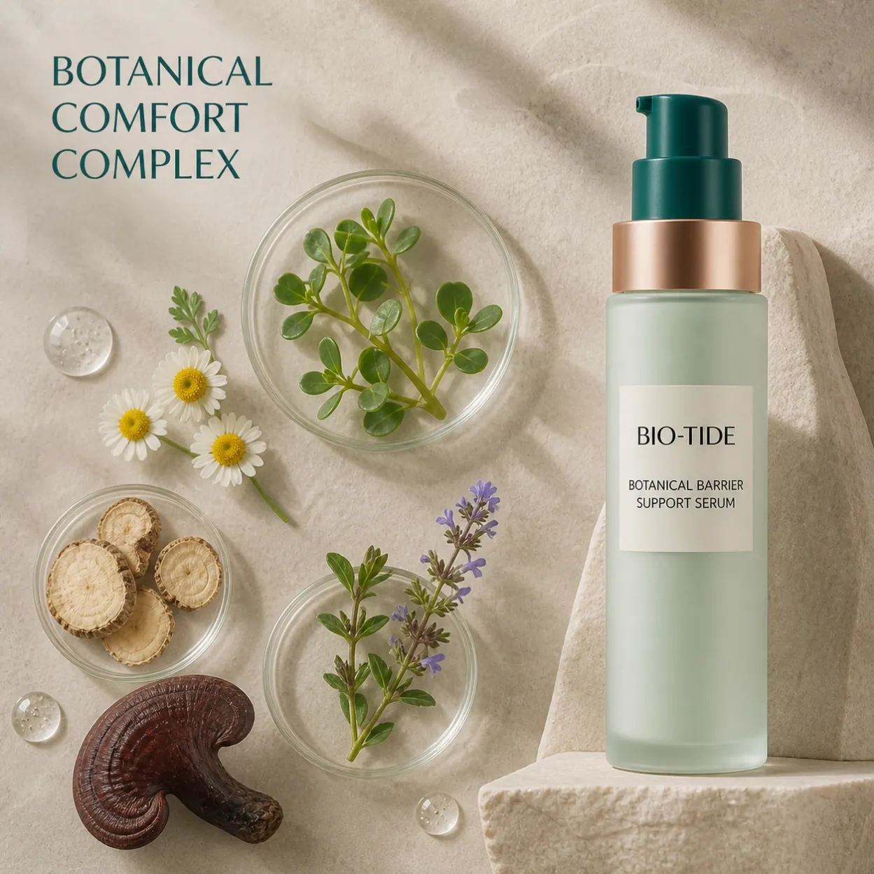 BOTANICAL BARRIER SUPPORT SERUM purslane, chamomile and Ganoderma ingredient story