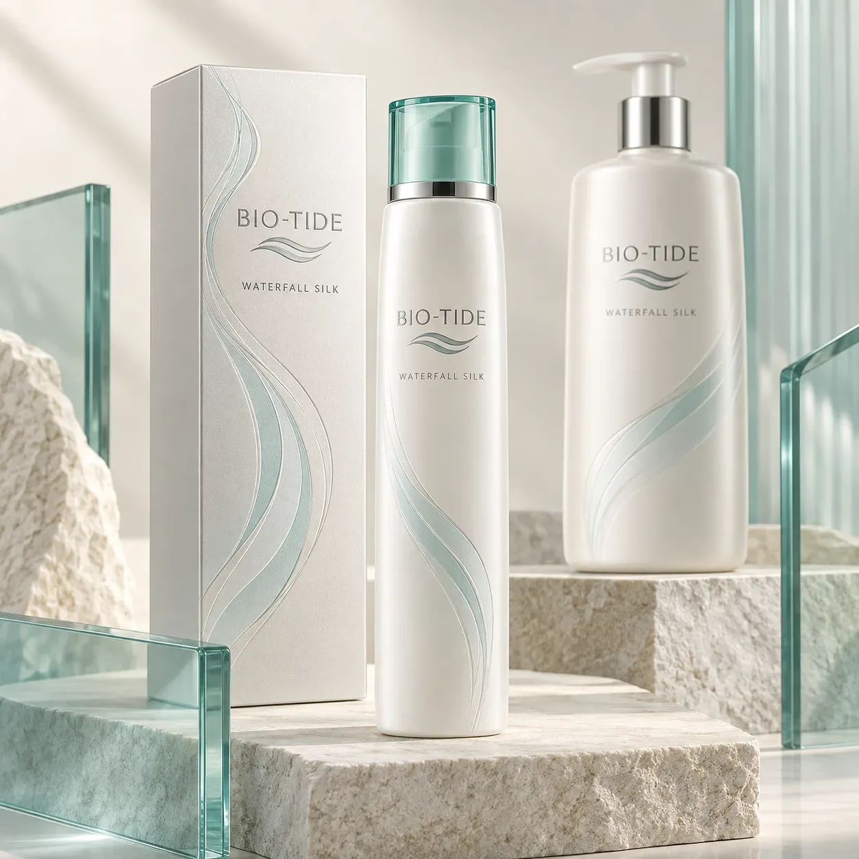 BIO-TIDE Waterfall Silk conditioner bottle with carton and salon pump pack