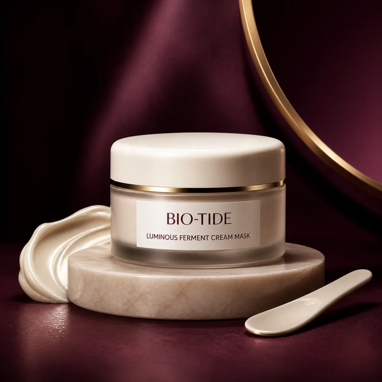 LUMINOUS FERMENT CREAM MASK jar and spatula