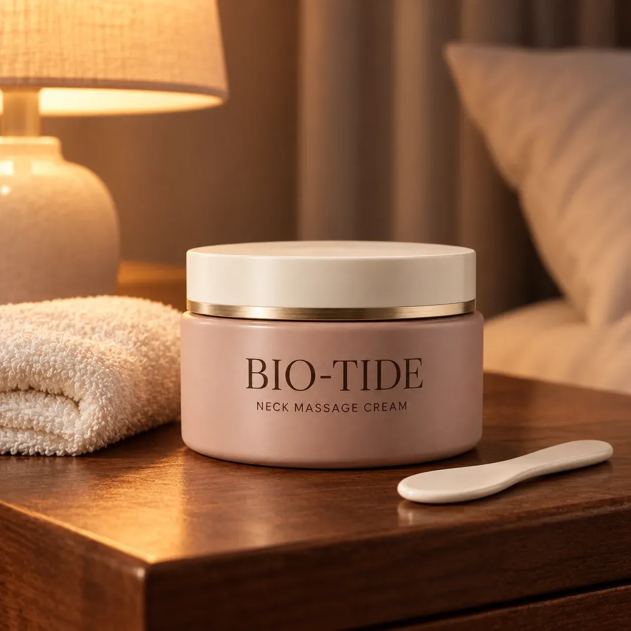Neck massage cream concept in a warm evening dressing-room routine