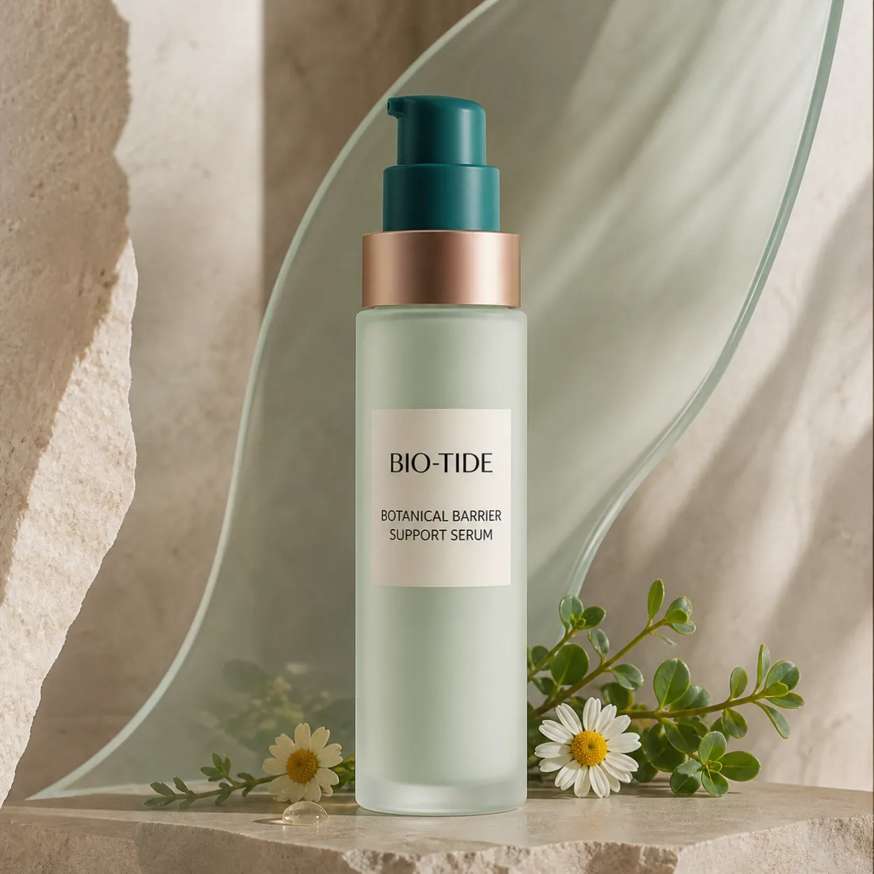 BOTANICAL BARRIER SUPPORT SERUM frosted sage-green airless pump bottle