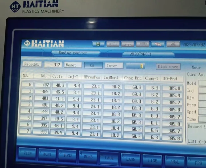 Real-time injection parameter monitoring on a Haitian precision machine