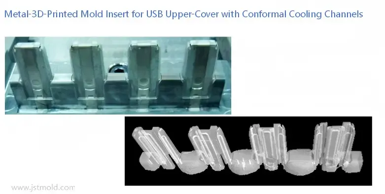 SLM metal 3D printed mold core insert with internal conformal cooling channels for USB upper cover