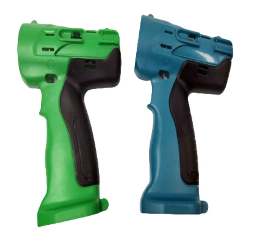Two-color (2K) injection molded power tool handles with perfect TPE/PP bonding