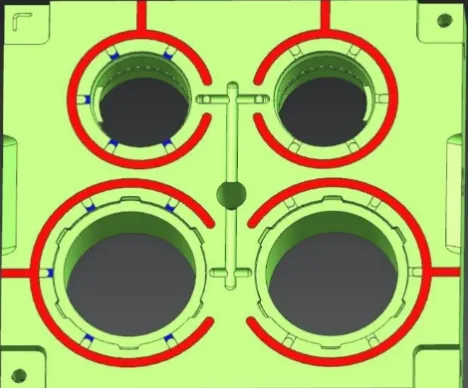 4-cavity part layout for precision electronic components in injection mold design