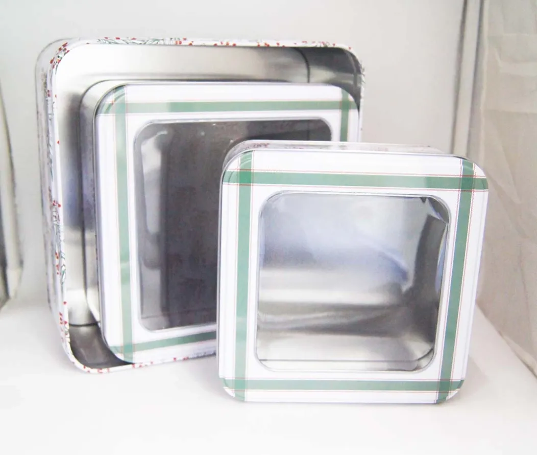 set of 3 square tin box