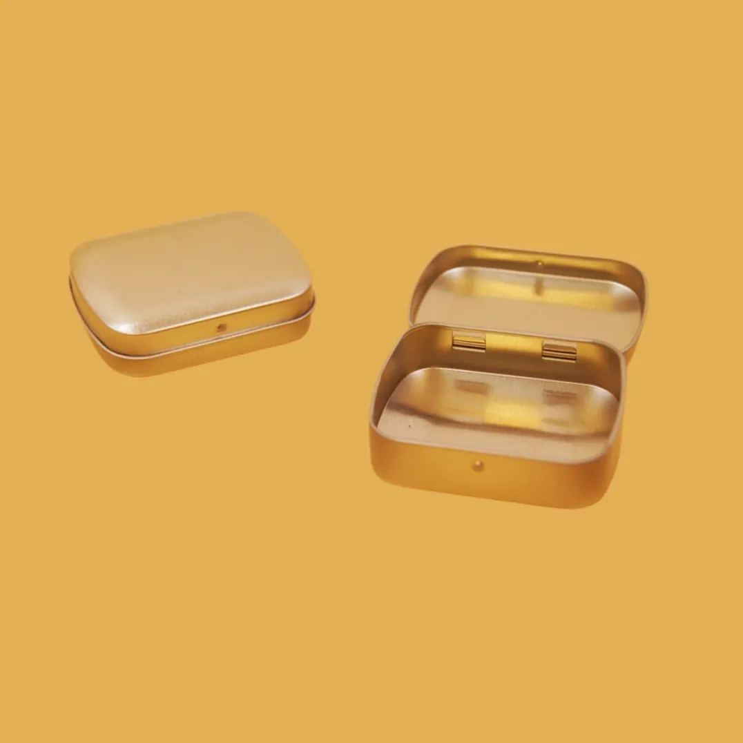 Small square gold tin boxes with inner compartments