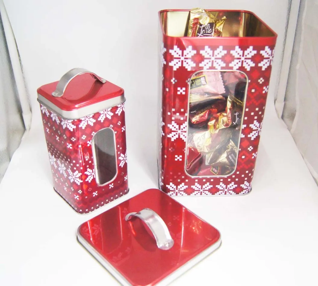 square tin box with window for candies1