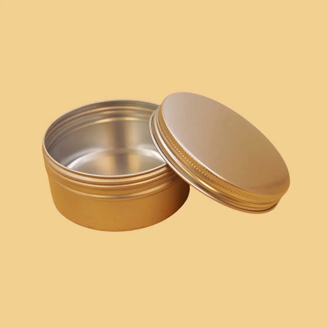 open bronze round tin box with loose lid and metallic finish for custom packaging