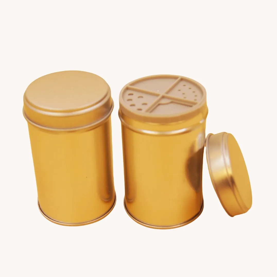 Gold round tea tin canisters with loose lid