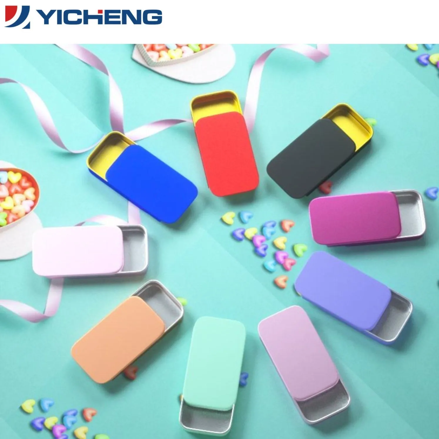 Colorful Portable Push-Pull Flat Metal Tin Box