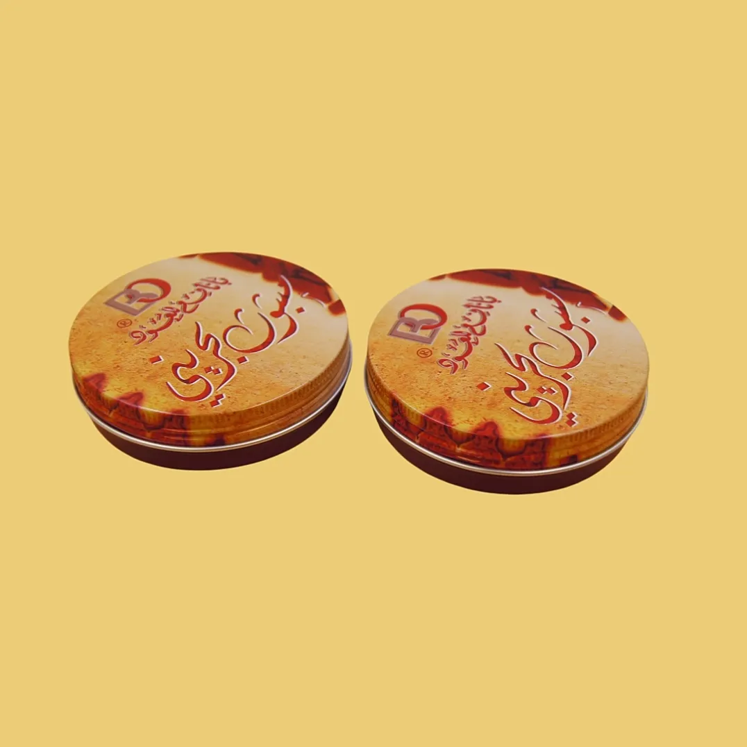 round red printed candy tin boxes with decorative lid artwork for sweets or gift packaging