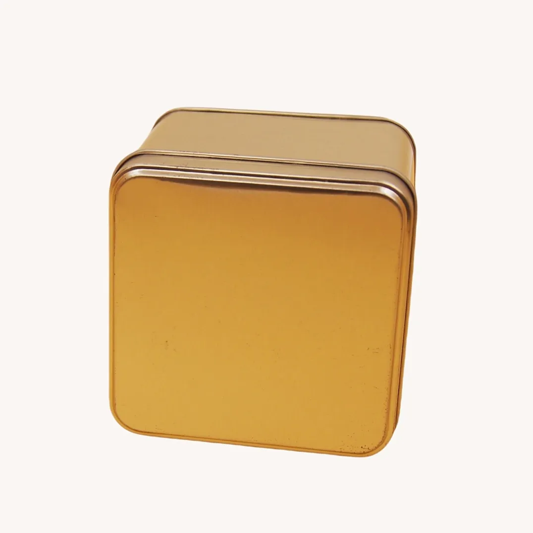 Gold square tea tin canister with rounded corners