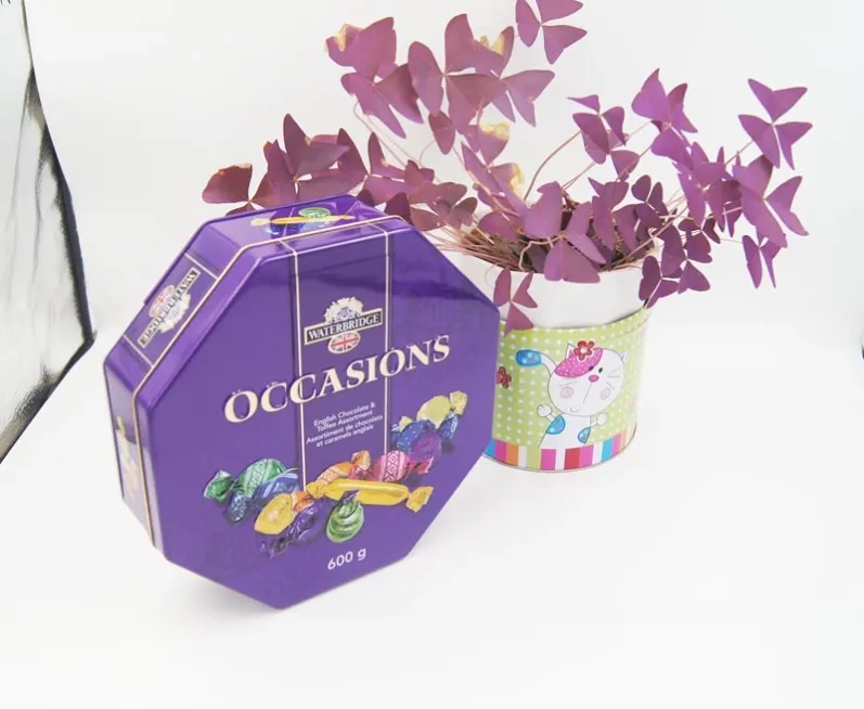 Octagonal tin box for chocolate
