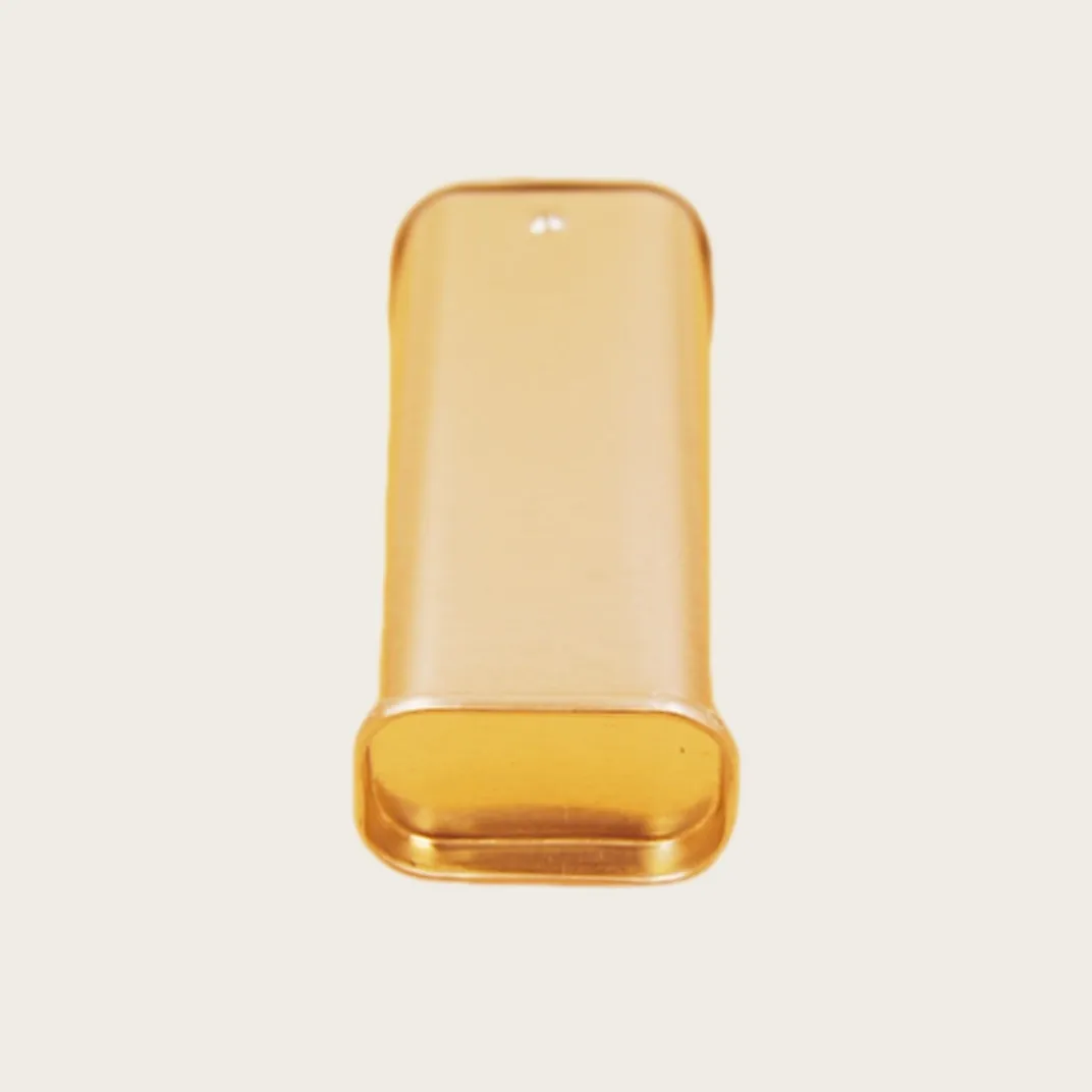 Slim rectangular gold tin box front view