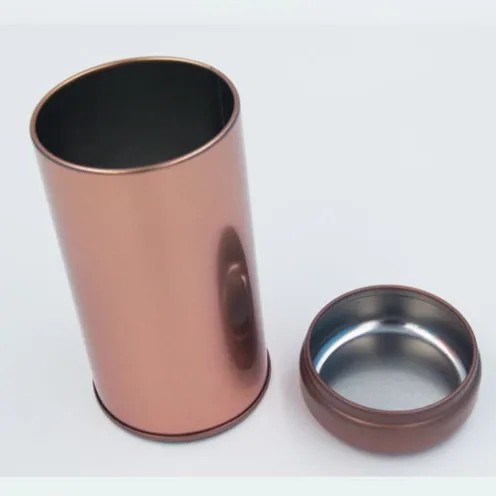 round tin box with rose gold color
