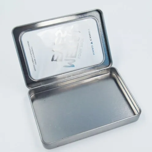 rectangle tin box with window and hinge