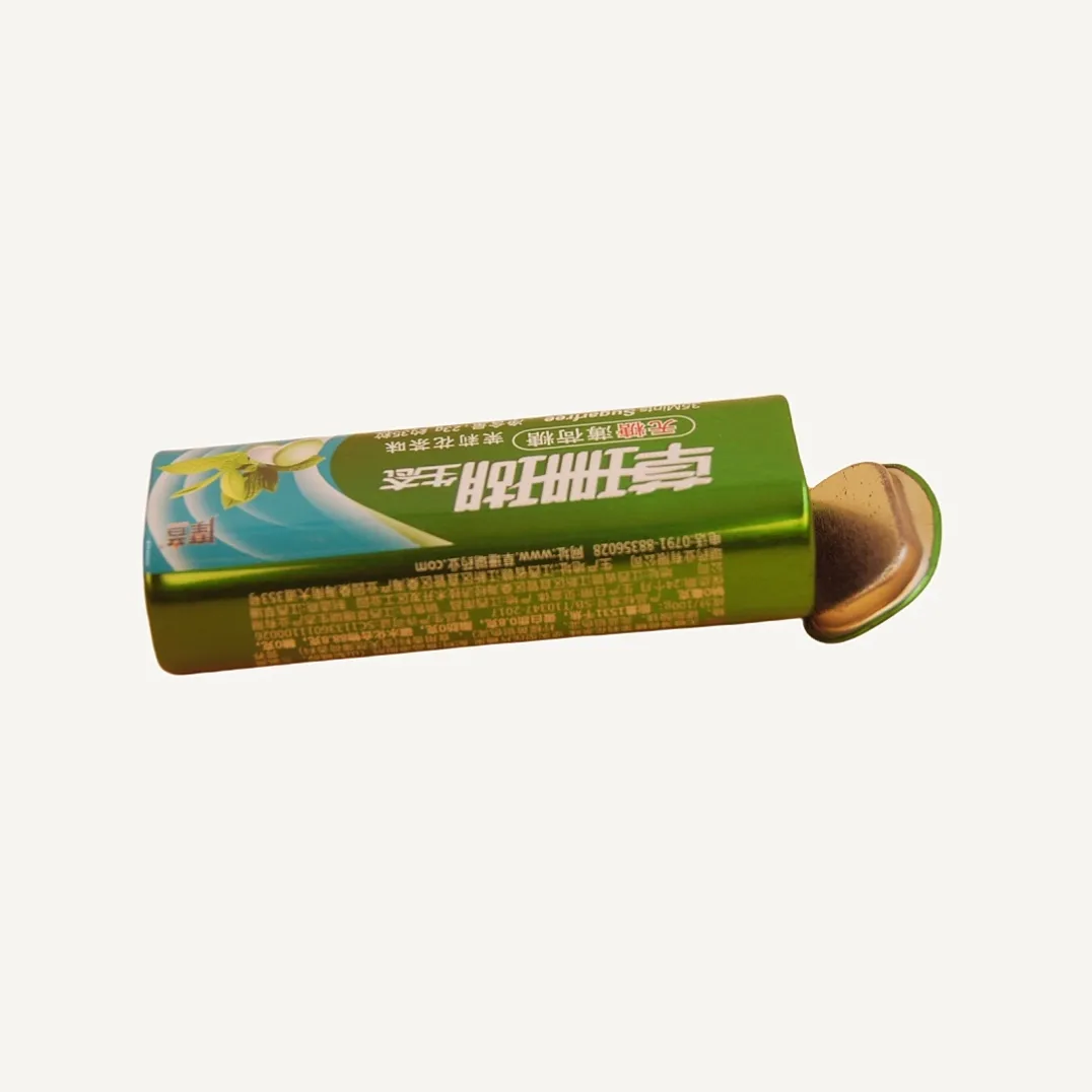 Green round tea tin canister with open cap