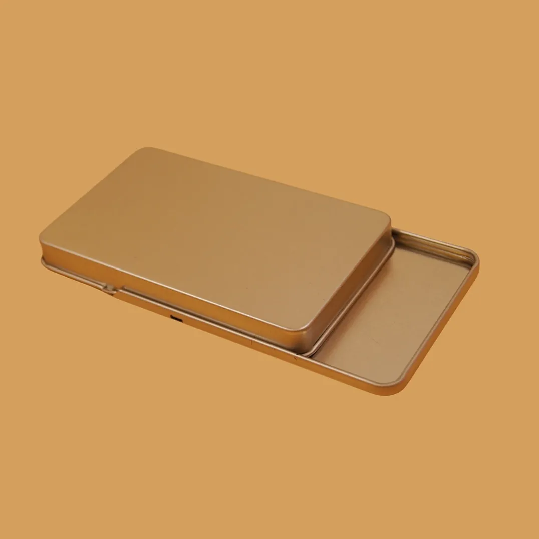 Flat gold sliding tin box with separate lid