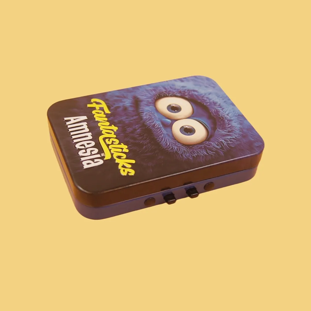 Owl printed small rectangular tin box closed view