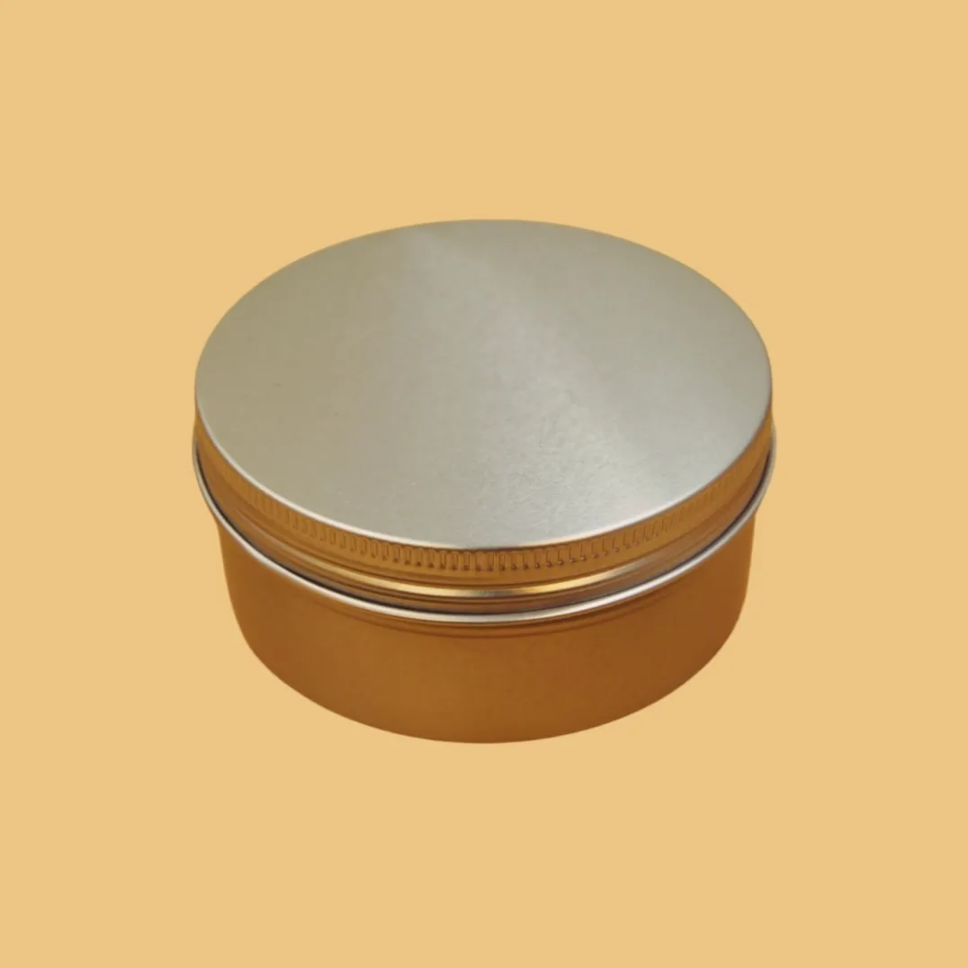plain bronze round tin box open view with silver interior for tea, cookies or gift packaging