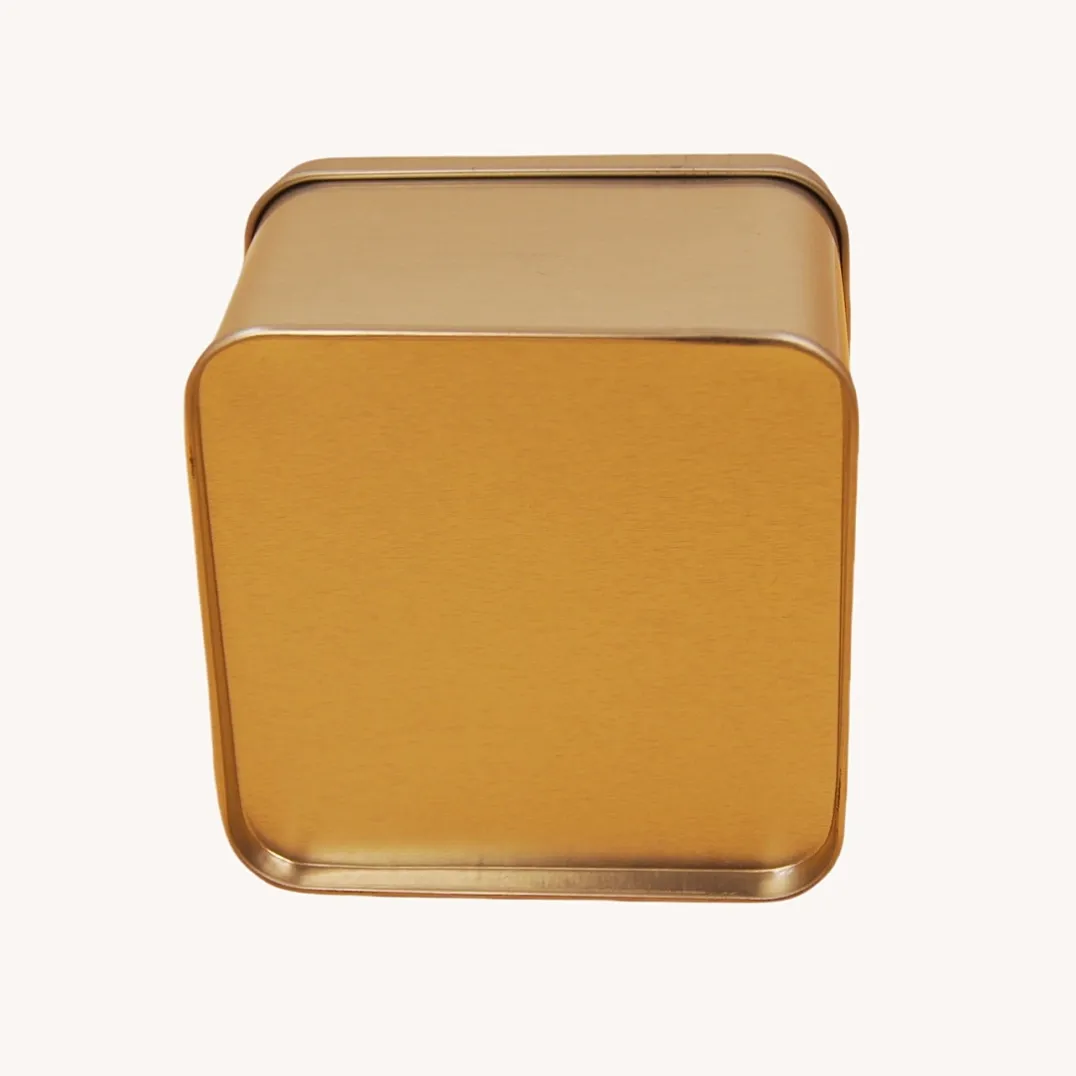 Gold square tea tin canister front view