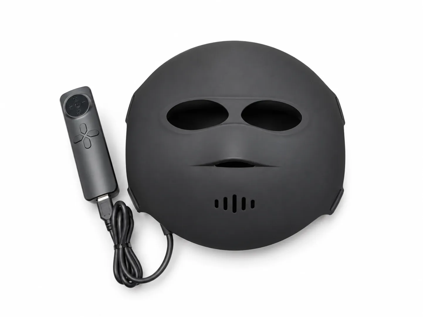 black EMS LED light therapy face mask with controller