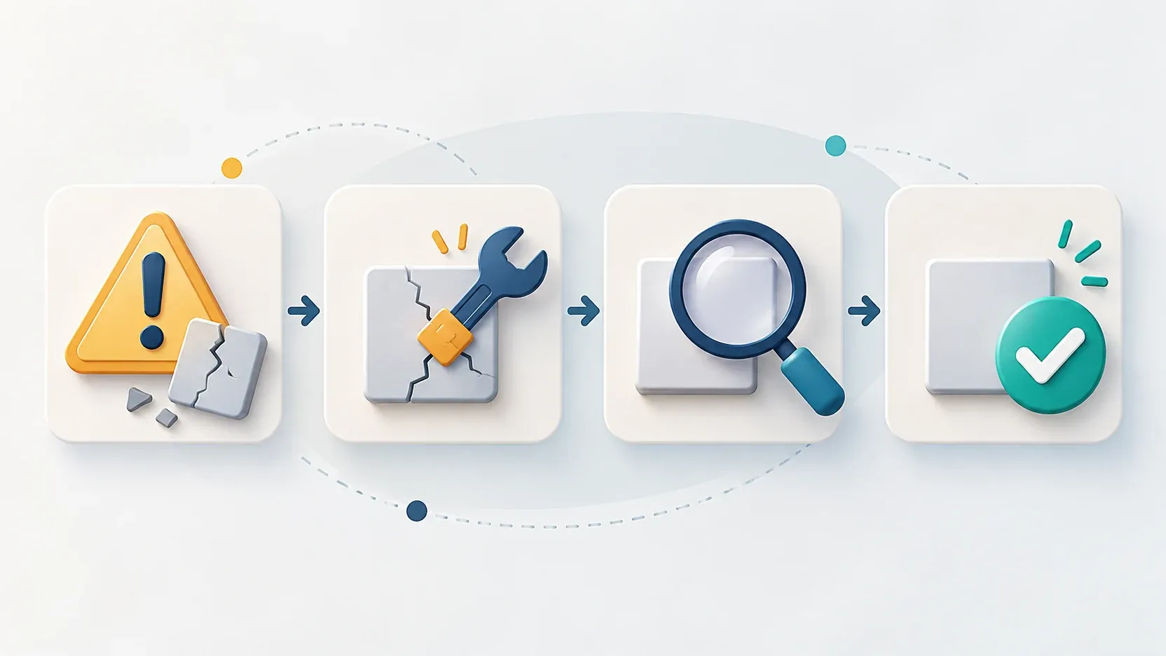 Illustrated sequence from defect and rework to reinspection and release review