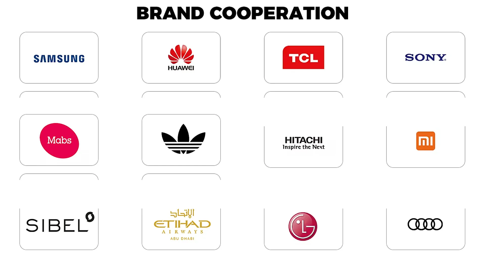 Brands that Rundongyang manufactures packaging and printing for, arranged in a grid