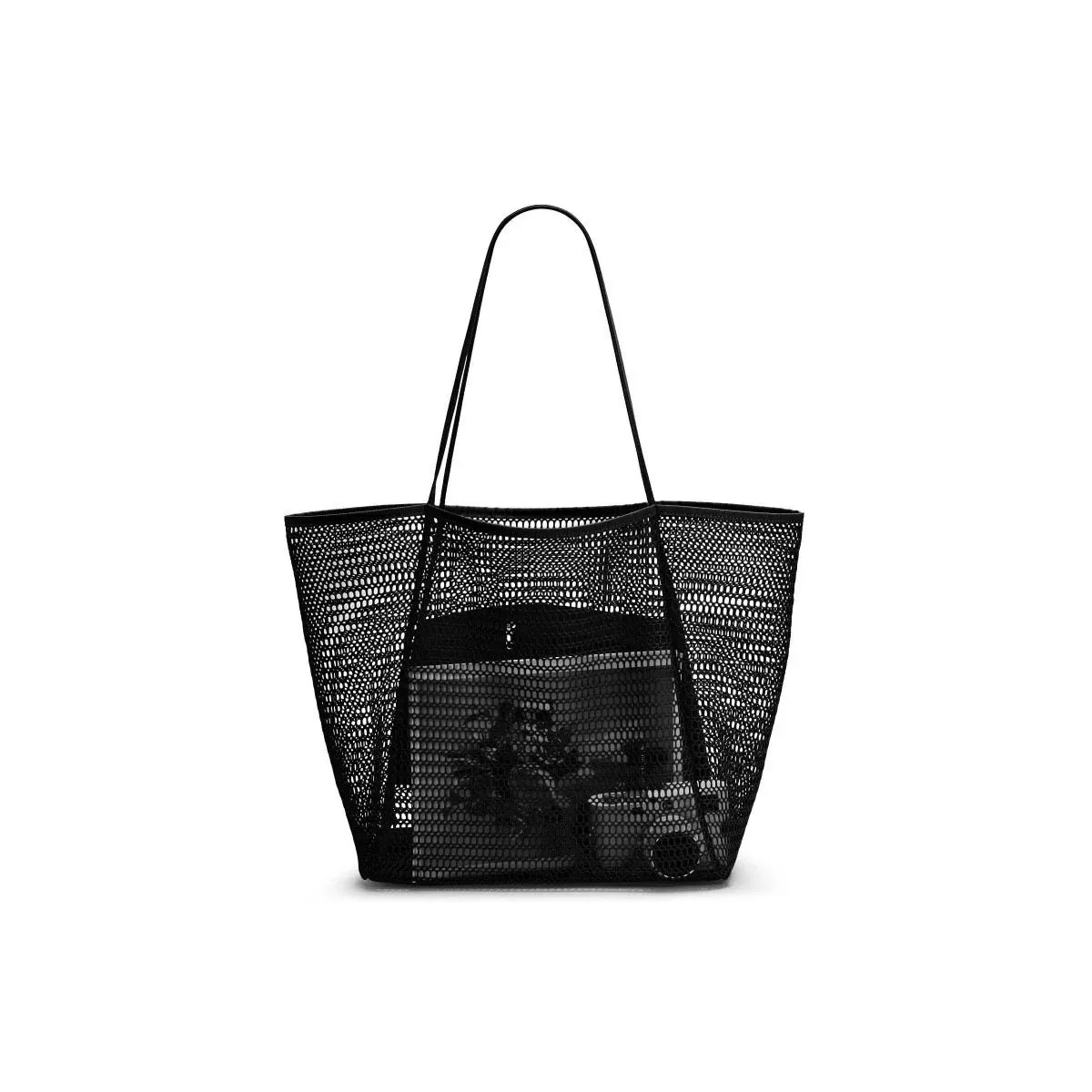 Black mesh swim and shower tote