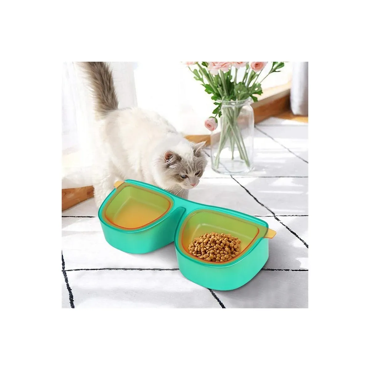 Sunglasses pet bowl with two cups