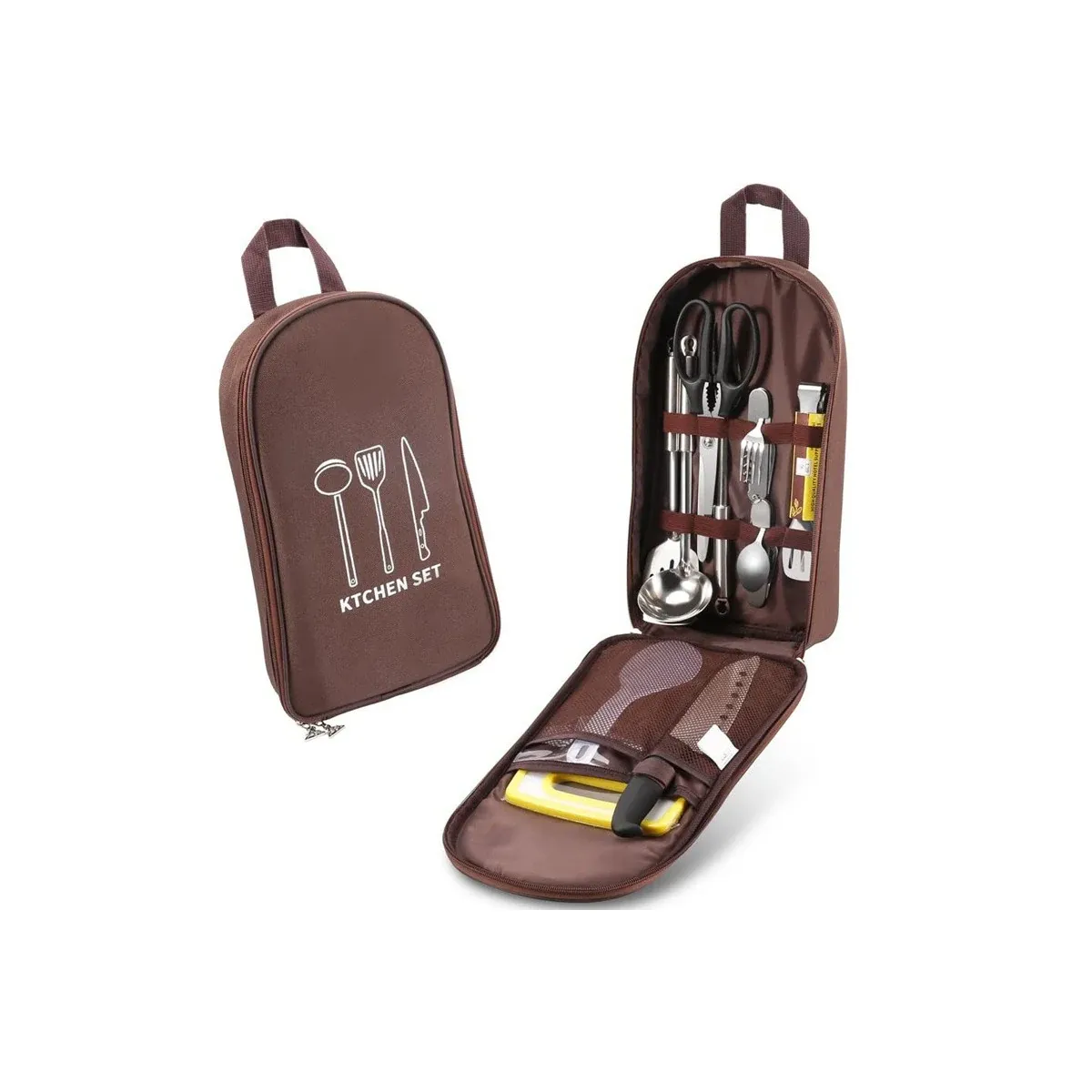 Folding camp kitchen case with zip closure