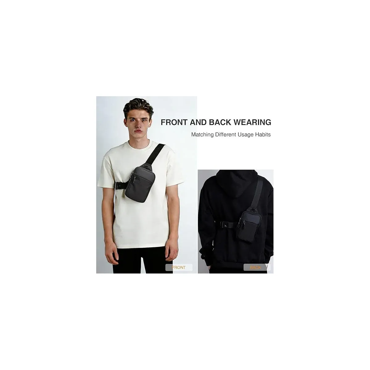 Black crossbody sling bag worn across the chest