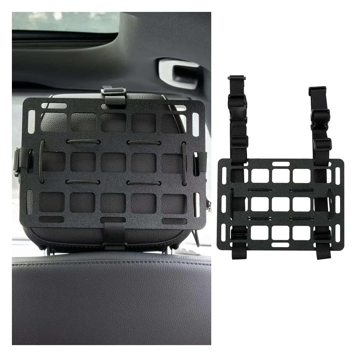 MOLLE panel strapped to a car sun visor