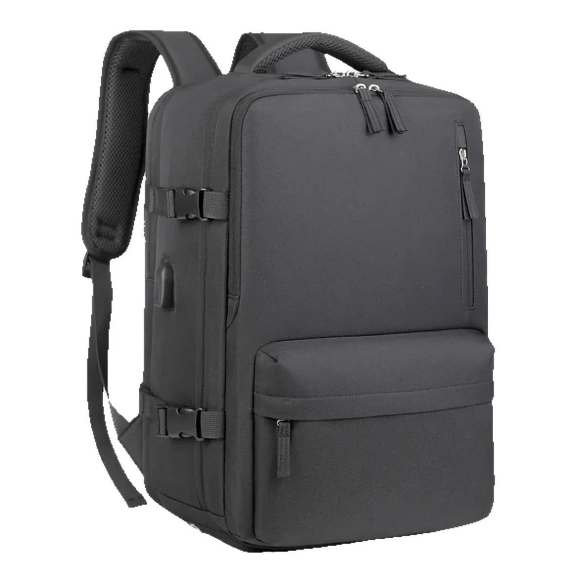 Beige travel backpack with laptop sleeve