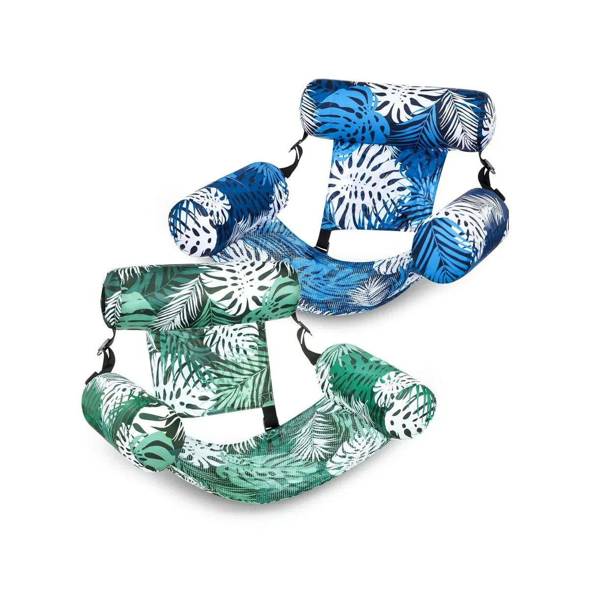 Blue and green fabric-covered pool float