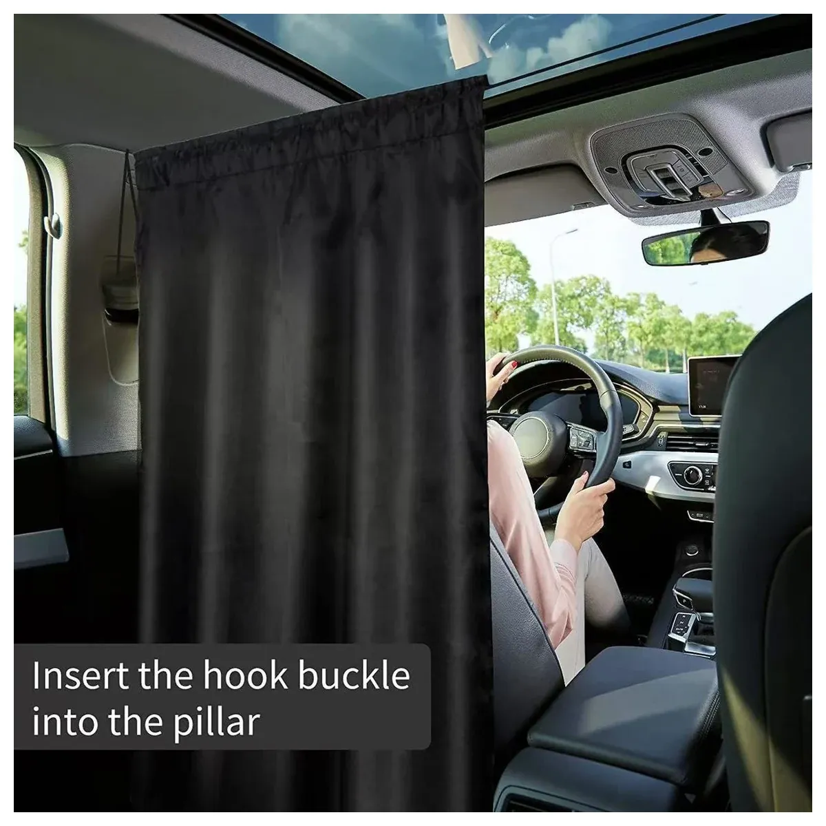 Black car side window curtains installed