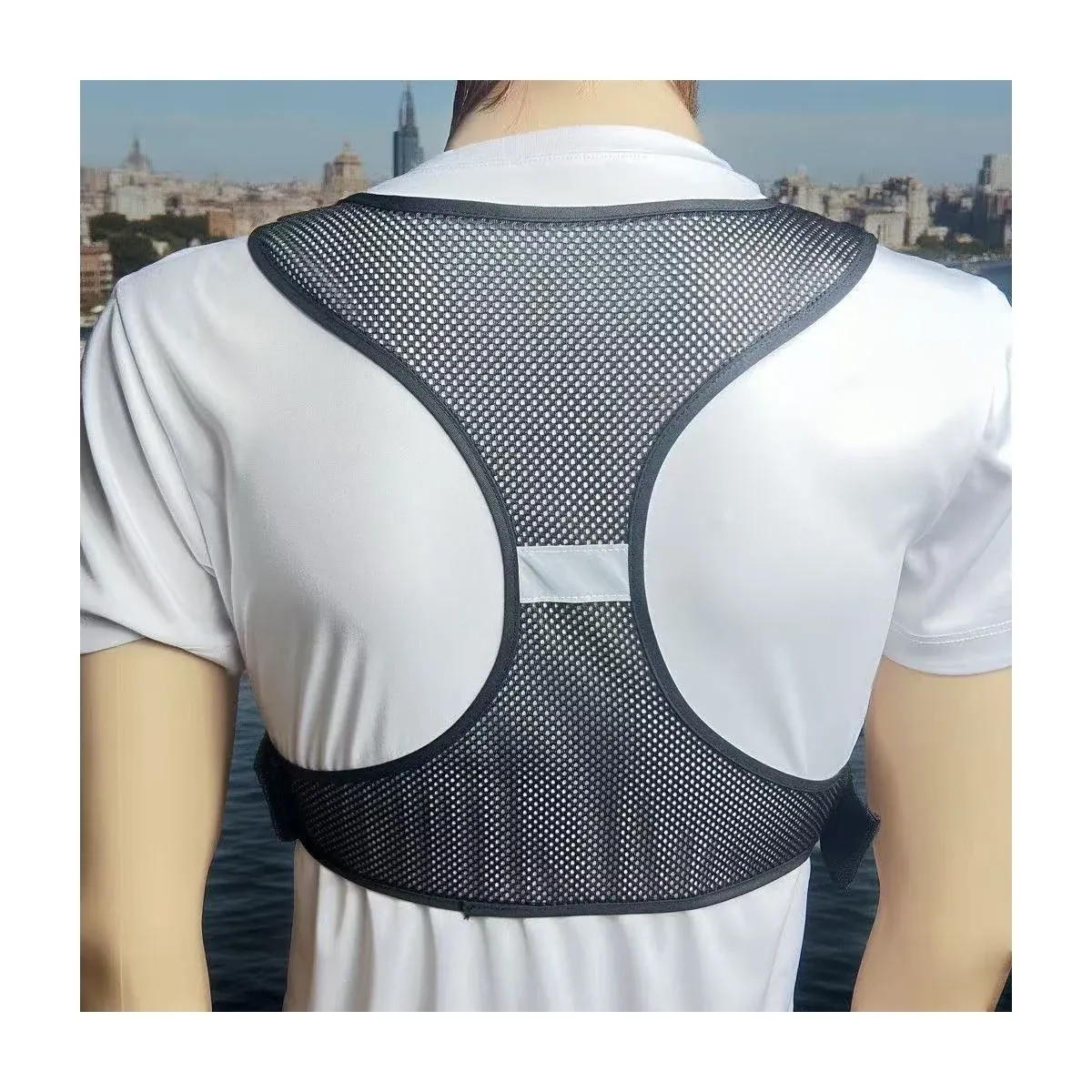 Back reflective panel on a running vest