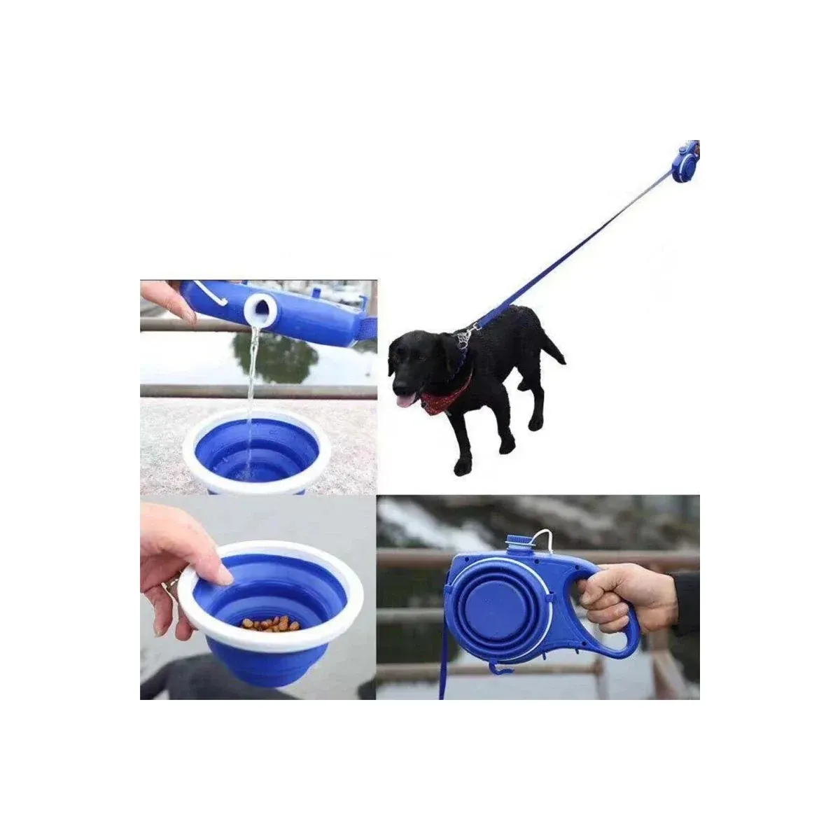 Leash handle with bottle and bowl